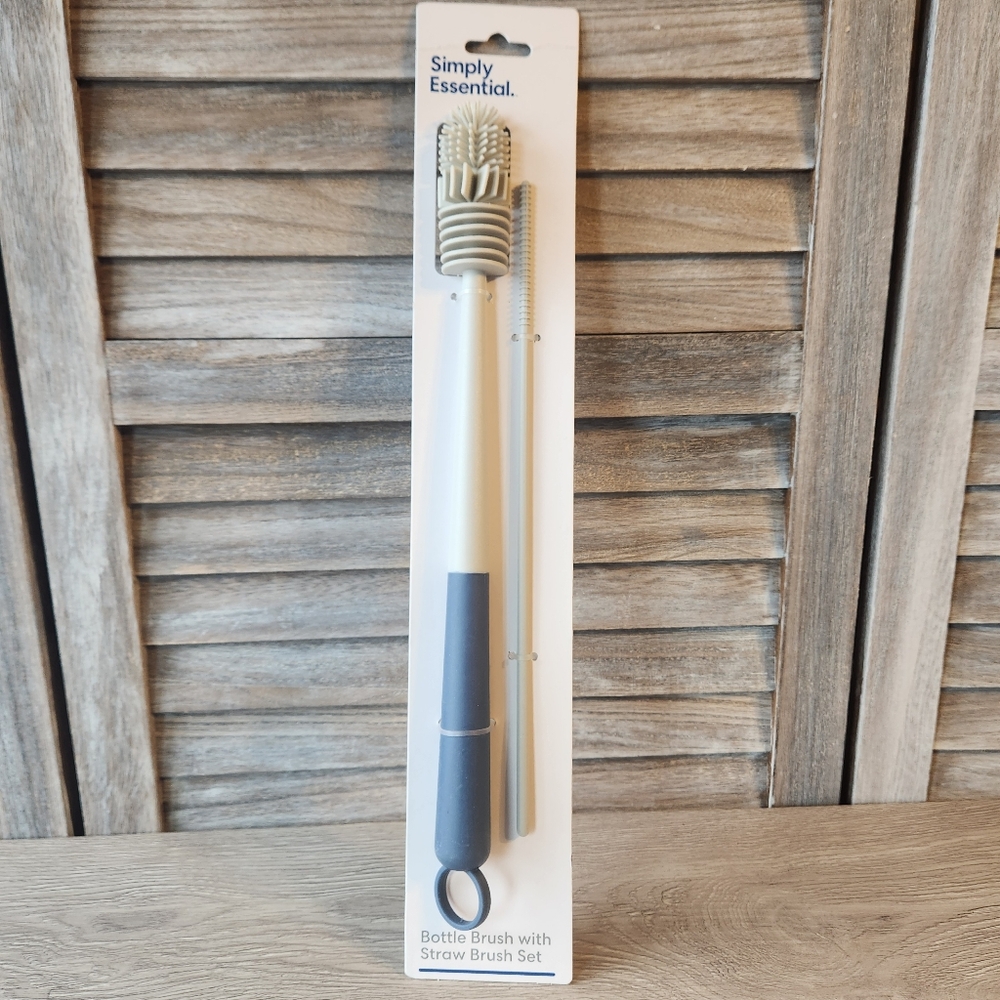 Simply Essential Bottle Brush with Straw Brush Set Blue Gray